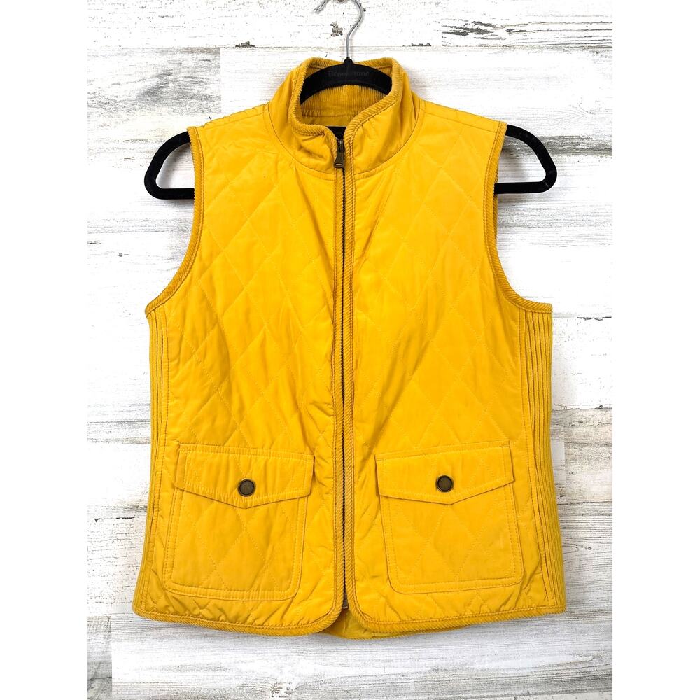 Talbots Womens S Petite Gold Yellow Diamond Quilted High Collar Cotton Vest